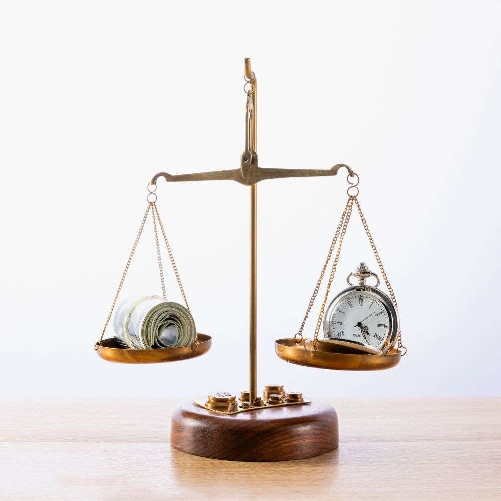Scales of justice representing legal debt recovery and court proceedings
